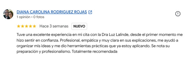 Reseña de cinco estrellas de Diana Carolina Rodríguez Rojas sobre su cita con Luz Inés Lalinde